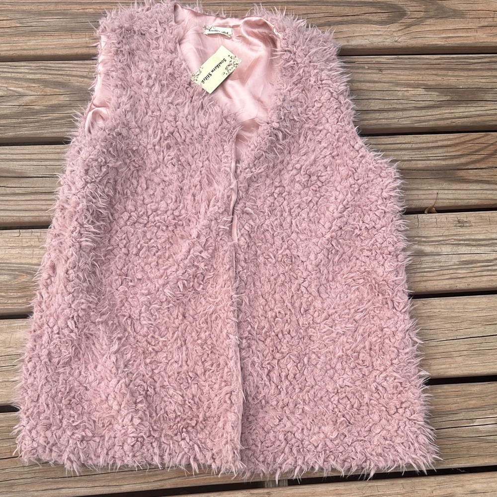 Southern Stitch Pink Fuzzy Vest